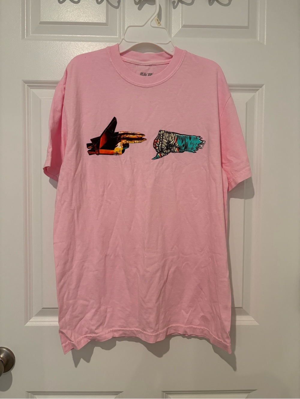 RUN THE JEWELS Pink Graphic Crewneck T-Shirt